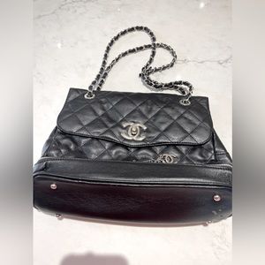 Faux channel black purse